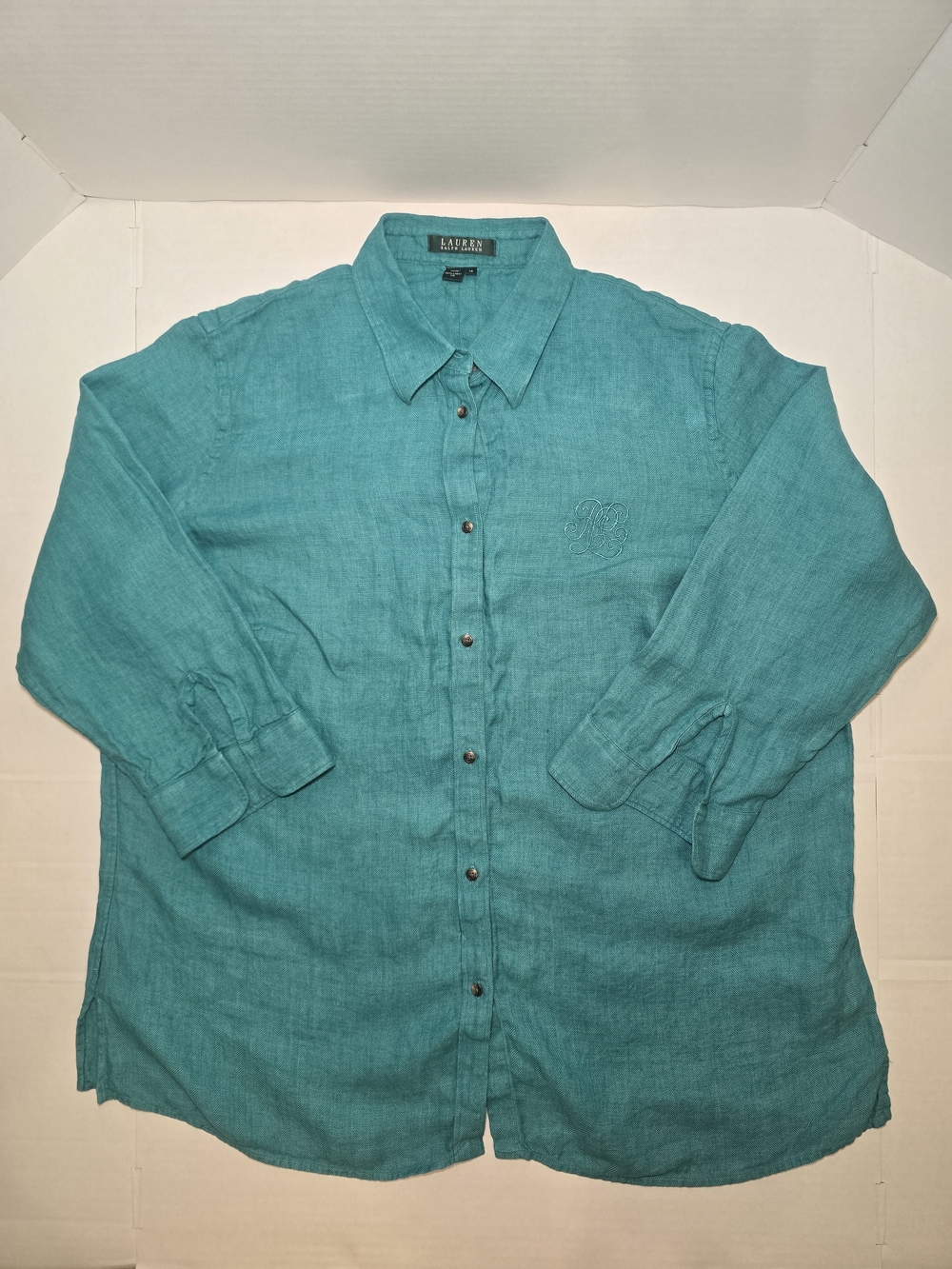 Lauren Ralph Lauren Teal Green Linen Button-Down Shirt